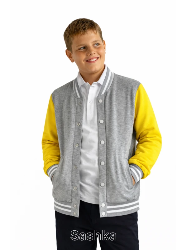 Бомбер для хлопчика Sashka трикотажний (двунитка) сіро-жовтий, розмір 98-182